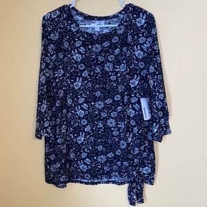 Black & White Floral Tie Blouse